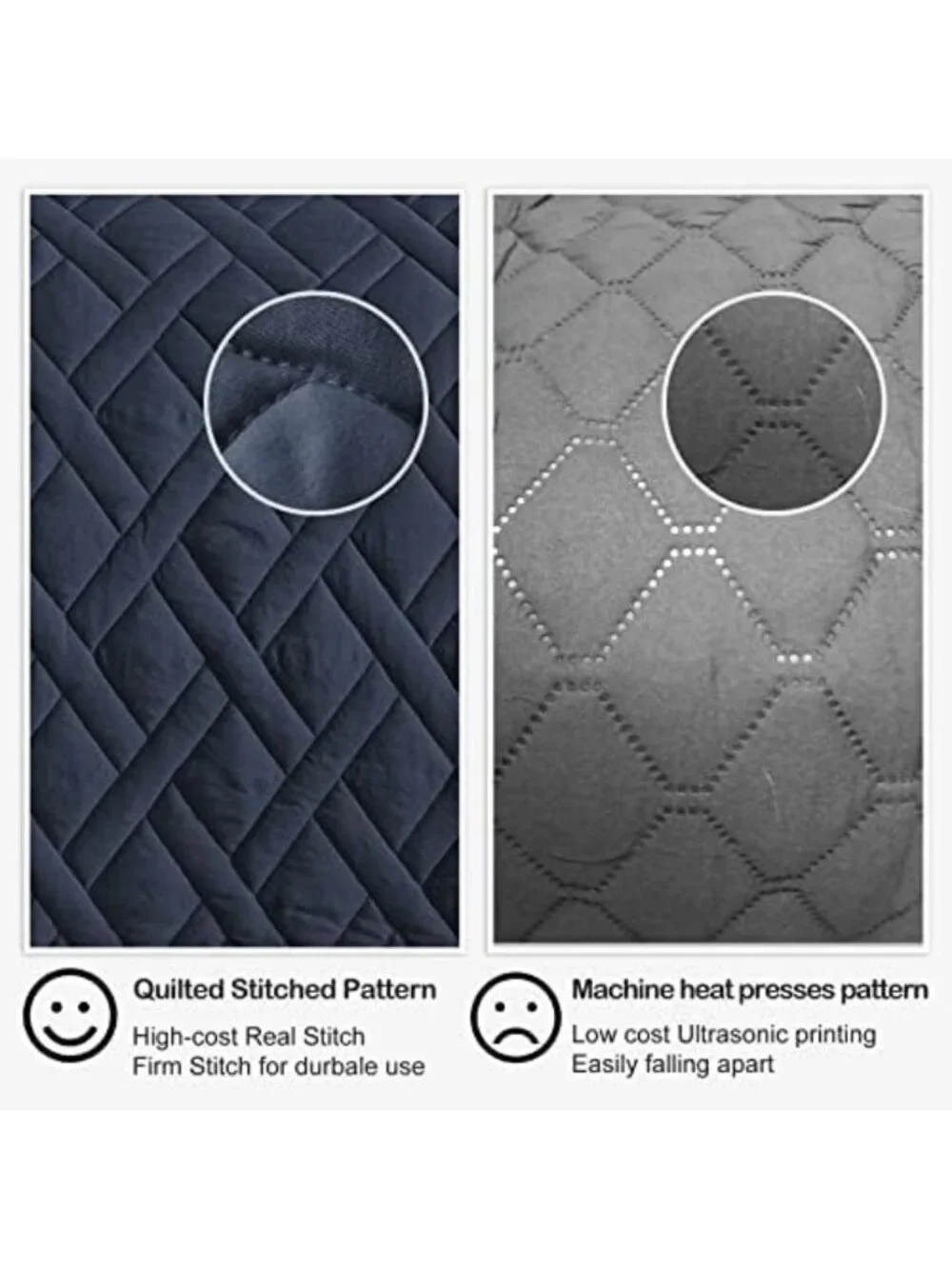 Navy Blue Queen Quilt Set - Soft Microfiber, Geometric Diamond Pattern